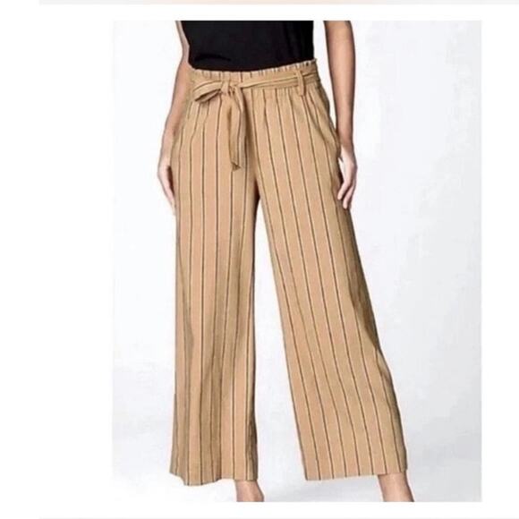 J.Jill Pants - J.Jill  Womens Small Linen Stretch Pants Wide Leg Belted Paperbag Waist Striped